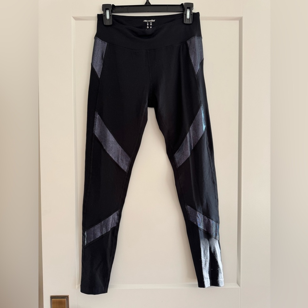 Marika Black Leggings with iridescent, blue and purple accents, Size M